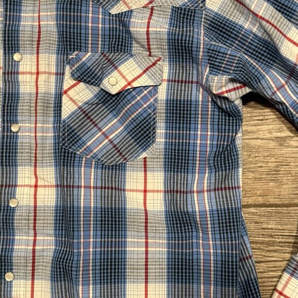 Cody James Western Shirt Mens Large Red White Blue Plaid Pearl Snap Cowboy Rodeo - Picture 4 of 9